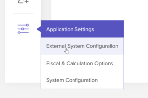 Figure 1.1 External System Configuration on Application Settings Menu